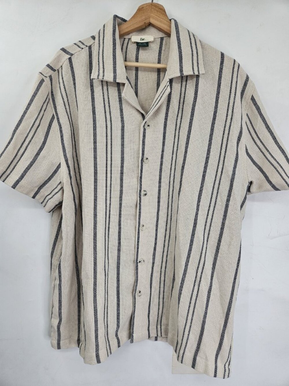 Esc Camp Shirt Mens XL Striped Linen Short Sleeve Button Up Coastal Resort Wear